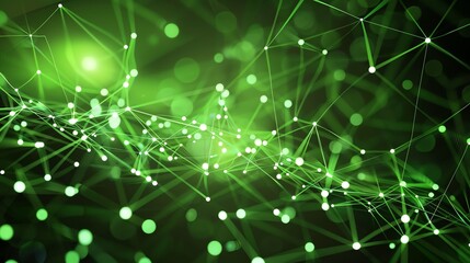Obraz premium Glowing green neural network. Abstract futuristic background. Artificial intelligence. 3D rendering.