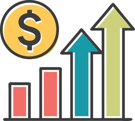 Obraz premium A dollar sign icon with an upward arrow representing a salary increase