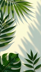 Abstract flat lay of tropical palm leaf shadows, green, pattern