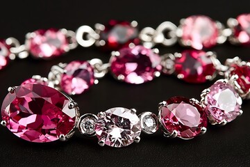 Close-up of an Elegant Pink and White Gemstone Bracelet. This image showcases the intricate detail and sparkling brilliance of the jewelry.