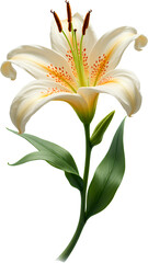 Obraz premium Elegant Lily Flower, Orange Spots, Green Stem, transparent background.