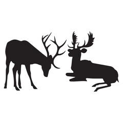 set of silhouettes of reindeer. male and female deer isolated on a white background