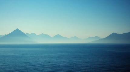 Fototapeta premium Turquoise sea and majestic mountains near Antalya, Turkey, creating a stunning coastal landscape. Perfect for travel, adventure, and nature exploration.