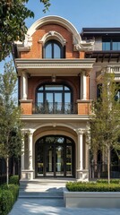 A Beautiful Brick Building Displaying Classic Architecture With Trees