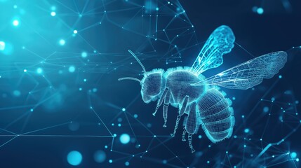digital bee, graphics illustration, glowing technology background