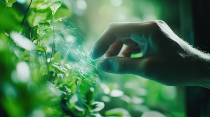 A biotechnologist designing AI driven tools for real time environmental monitoring, high-tech environmental lab with live ecosystem data, High-tech style