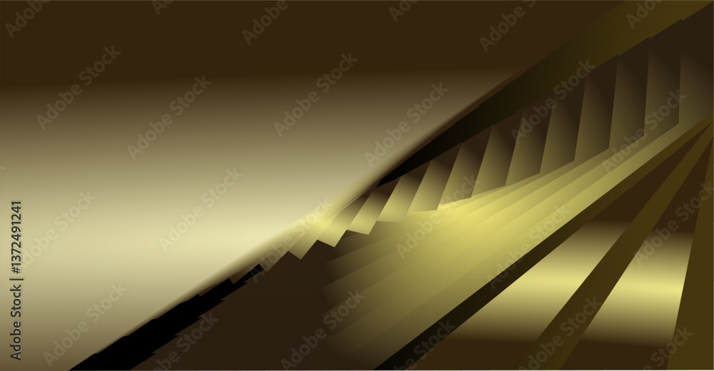 Aufkleber composition of empty space, curved lines and geometric abstract fields with gradations of gold, brow