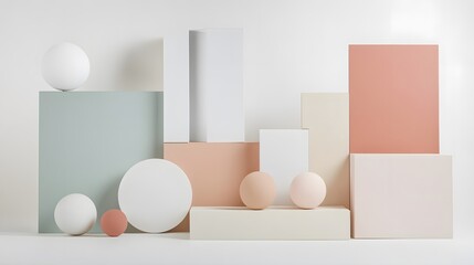 Abstract Pastel 3D Shapes on Minimalist Background