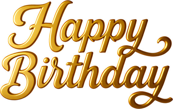 Golden "Happy Birthday" Script, Transparent Background. Shiny, Celebration.