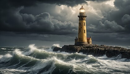 Obraz premium Lighthouse with Stormy Sea