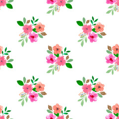 Sweet flower watercolor seamless pattern on white background. Watercolor seamless pattern for beauty products or other.