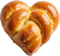 Heart-Shaped Braided Challah Bread, Golden Crust, Sweet, Transparent Background