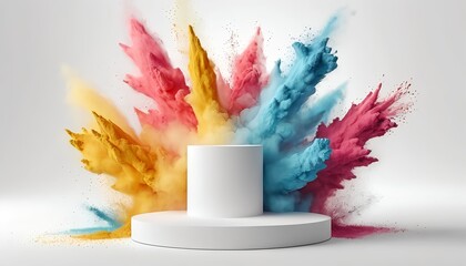 Colorful Powder Explosion with White Product Display Stand