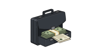 Financial portfolio: Business briefcase with cash and documents, symbolizing wealth management