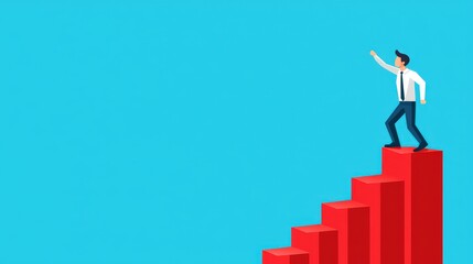 Obraz premium Businessman climbing a steep graph symbolizing career growth under AI observation.