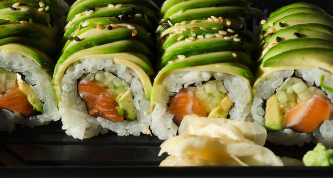 Delivery of sushi, rolls, Japanese cuisine.