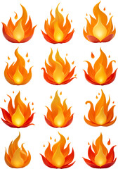 Orange Fire Flower Icons, Transparent Background. Energy, Passion.