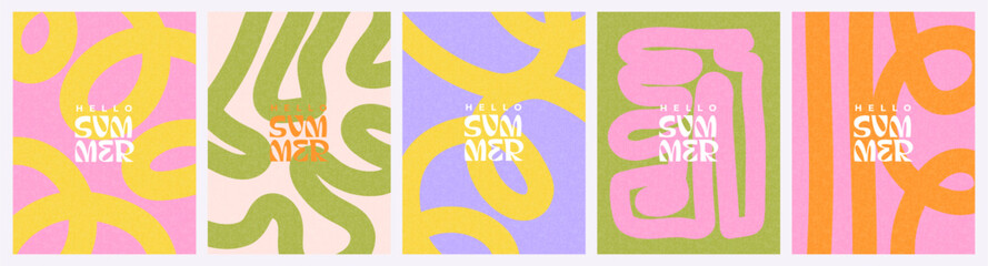 Creative concept of summer bright and juicy cards set. Modern abstract art design with wavy shapes and lines. Templates for celebration, ads, branding, banner, cover, label, poster, sales