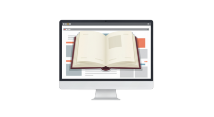 Online learning concept: A digital book displayed on a computer screen