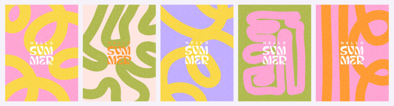 Creative concept of summer bright and juicy cards set. Modern abstract art design with wavy shapes and lines. Templates for celebration, ads, branding, banner, cover, label, poster, sales