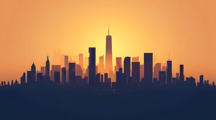 Fototapeta premium Glowing Sun Over High-Rise Buildings with Golden Sky