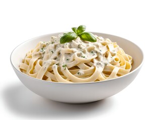 Creamy Fettuccine Alfredo Pasta in a White Bowl