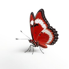 Red and Black Butterfly on White Background