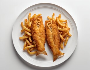 Crispy Fried Fish and Chips on White Plate
