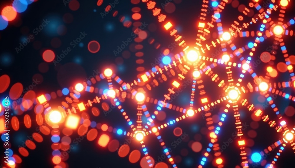 Poster an ai generated abstract background featuring vibrant glowing dotted lines intertwined and forming i