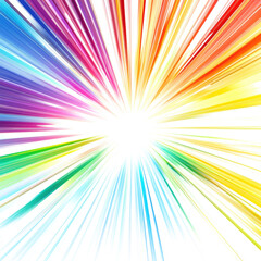 A vibrant burst of color emanating from a central white light source on a white background design art