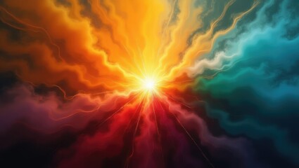 Vibrant Abstract Colorful Burst of Light Energy and Heaven Spiritual Celestial and Divine Radiance