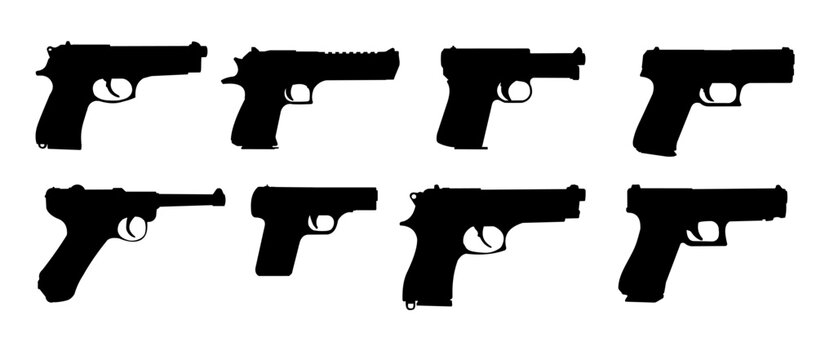 Set of pistol silhouettes - vector illustration