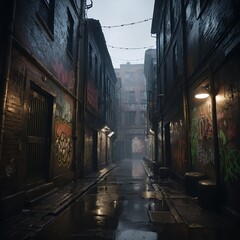 Fototapeta premium Rainy Night in a Graffiti Alley