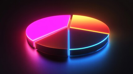 Fototapeta premium D pie chart with neon-colored slices, black background, glowing edges for high-impact visual presentation