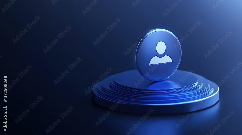 Poster closeup of a simple blue button with white circle, minimalist design element