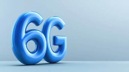 Vibrant blue number six against a neutral gray background, minimalist graphic design