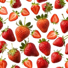 Fresh Red Strawberries Falling on White Background