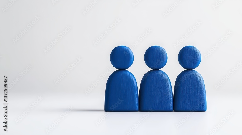 Aufkleber three blue wooden figures, visual representation of unity and simplicity in modern design