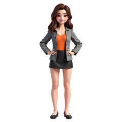 Fototapeta premium Confident young woman cartoon character in stylish business attire. 3D rendering, isolated.