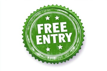 Green free entry stamp with stars.