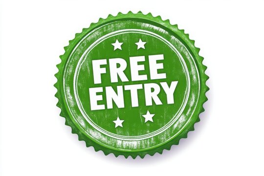 Green free entry stamp with stars.