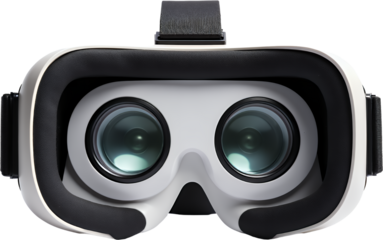 VR Headset with Lenses, White & Black, transparent background.