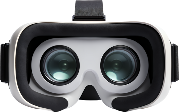 VR Headset with Lenses, White & Black, transparent background.