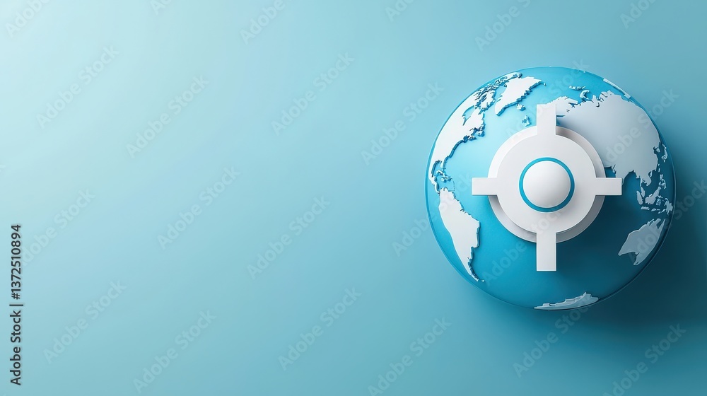 Poster globe with power button symbol, representing control of earth's resources through technology.