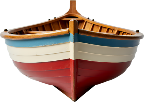 Wooden Rowboat, Red White Blue, Transparent Background.
