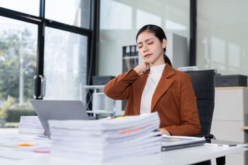 Businesswoman overworked with fatigue.