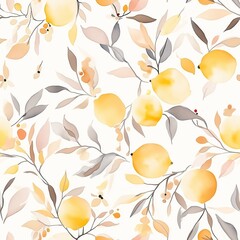 Lemon fruit and leaves in a soft watercolor style on a light background