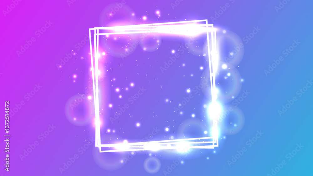 Poster neon square frame with shining effects and sparkles