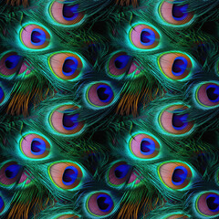 Obraz premium Realistic peacock feathers in rich green, teal and blue tones with eye-catching iridescence