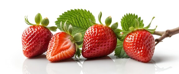 Fresh Strawberries with Green Leaves